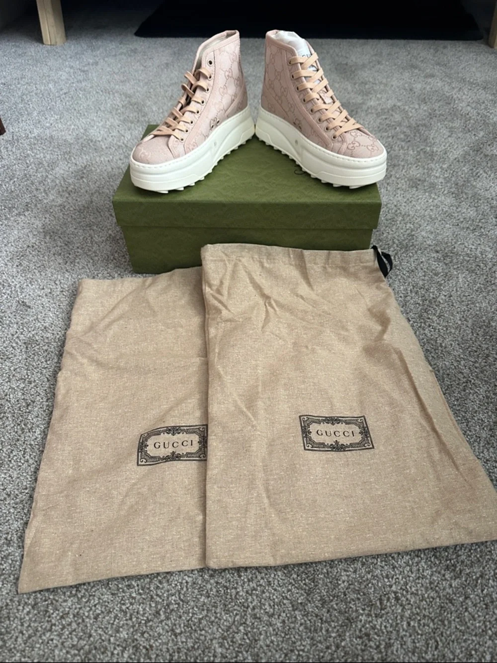 Gucci Pink GG Canvas High-Top Platform Sneakers - Brand New In Box - Picture 7 of 7